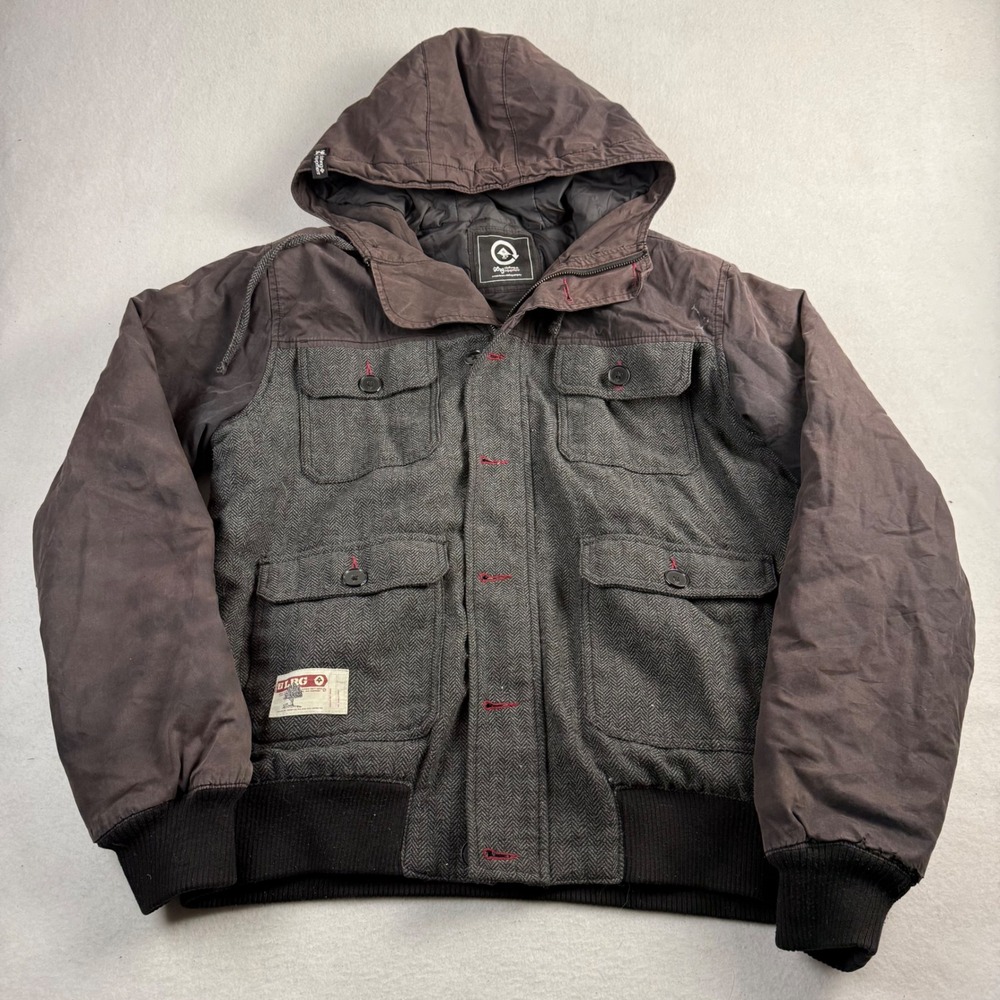 LRG‎ Lifted Research Group Mixed Media Herringbone Hooded Bomber Jacket Mens M